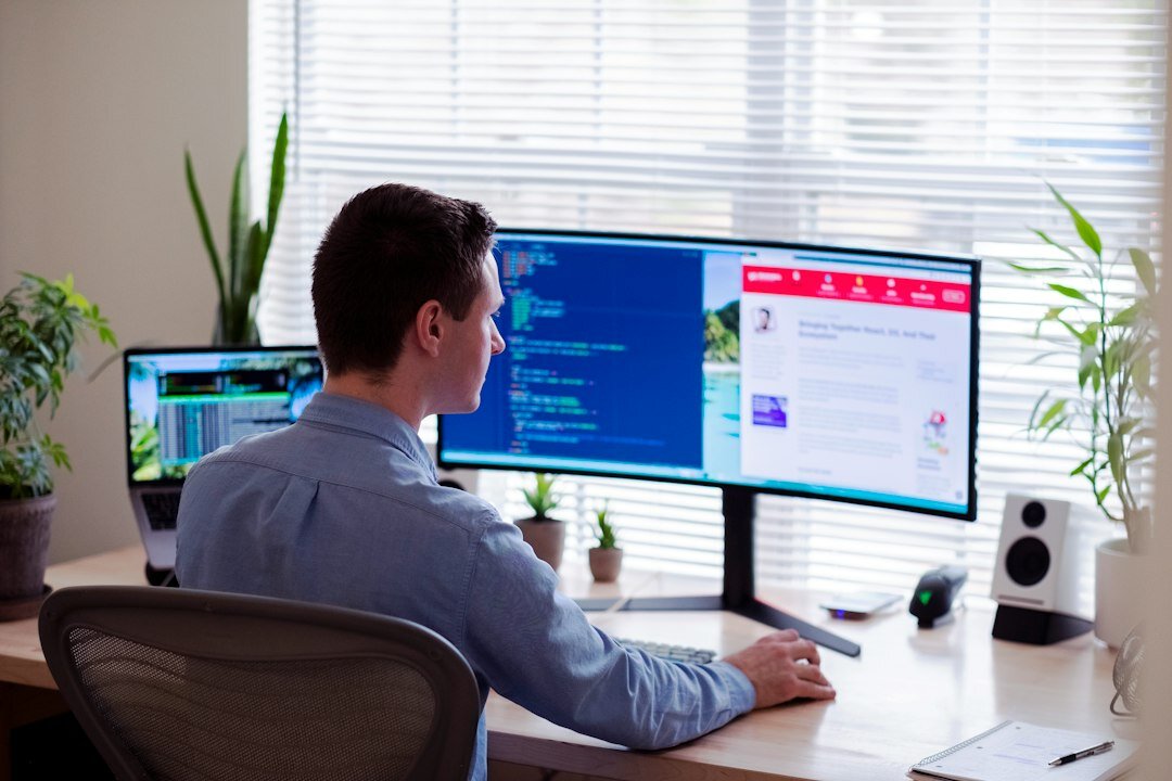 software developer at desk