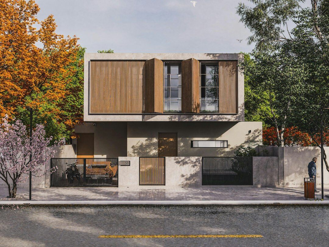Modern single family house exterior with a small garden
